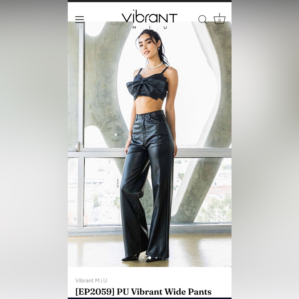 Vibrant M.I.U. - Black Faux Leather Wide Leg Pants